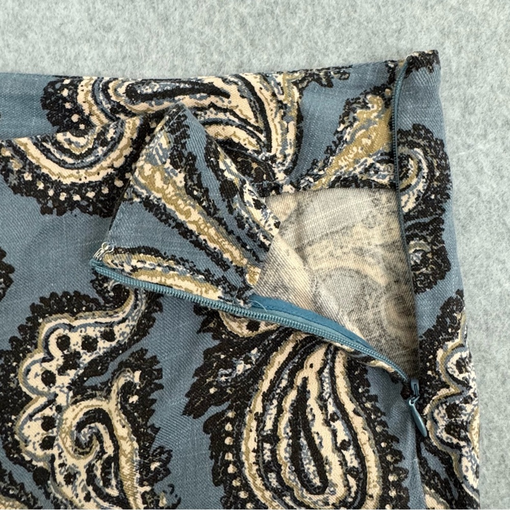 Free People Womens Pants Flare Bell Bottom Linen Blend Paisley Retro Blue Small - Picture 4 of 14